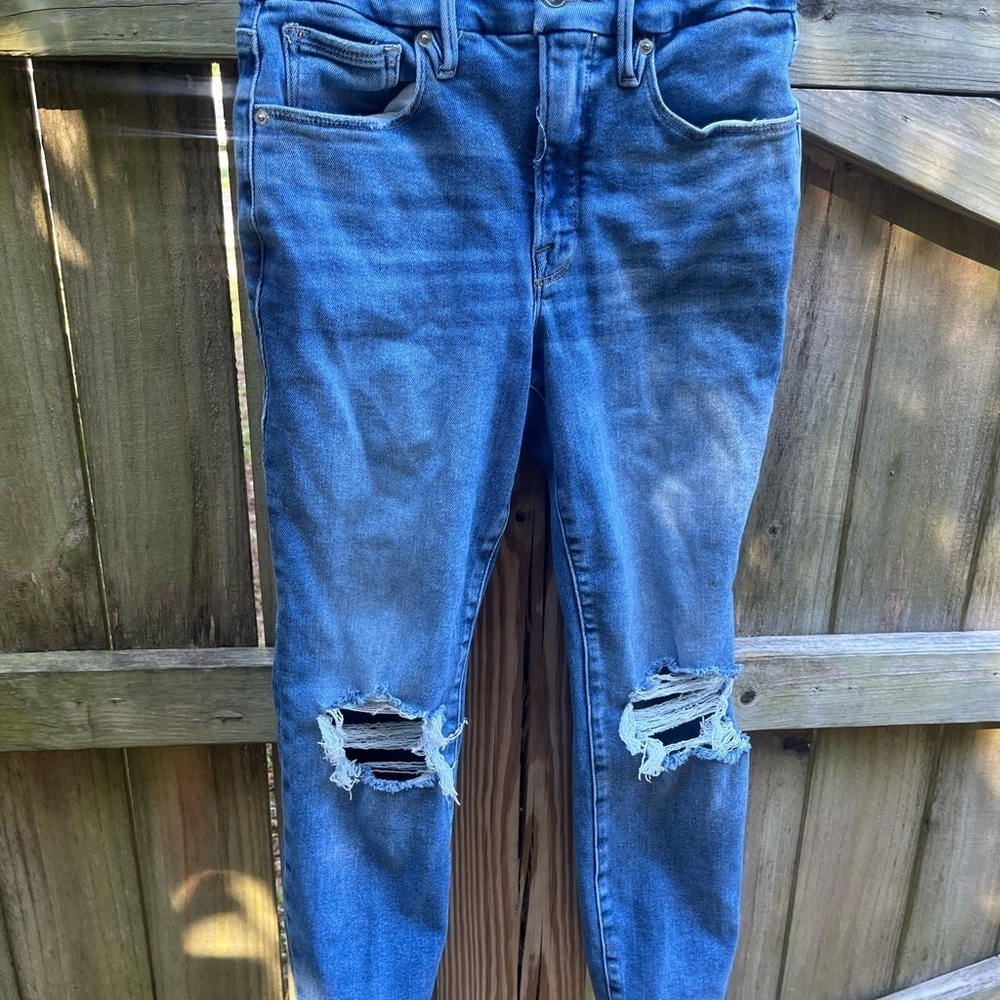 Good American Blue Skinny Jeans Distressed